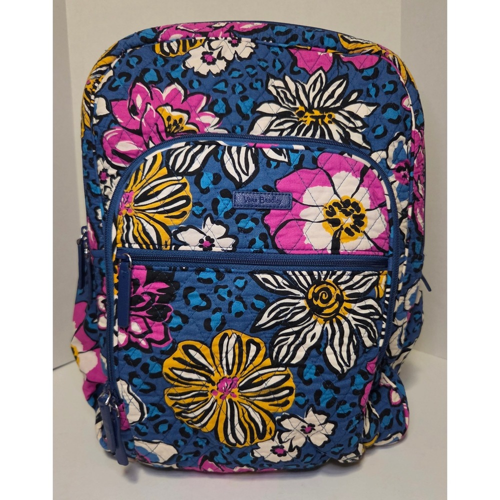 Vera Bradley African Violet Large Campus Laptop Backpack Quilted Floral Cotton